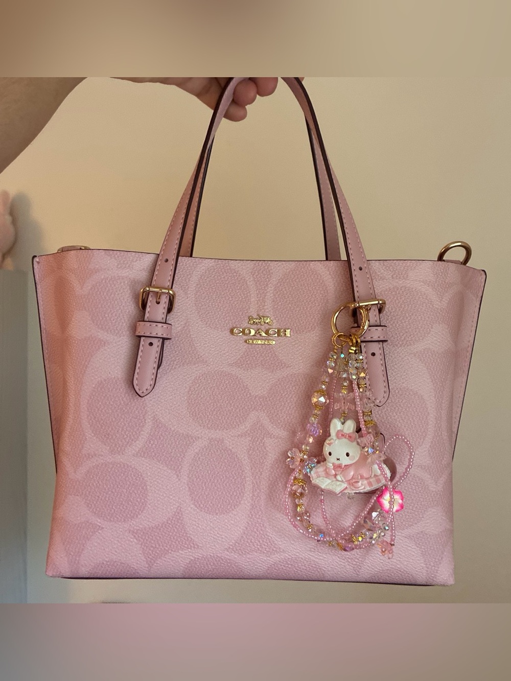Pink Beaded Miffy Keychain Phone Charm